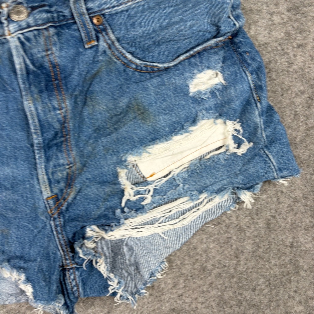 Levis 501 Shorts Women 32 Blue Distressed Cut Off Denim Button Fly - Picture 4 of 16